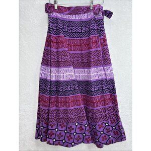 Belma Women's Long Maxi Cotton Wrap Skirt One Size Purple Geometric Print
